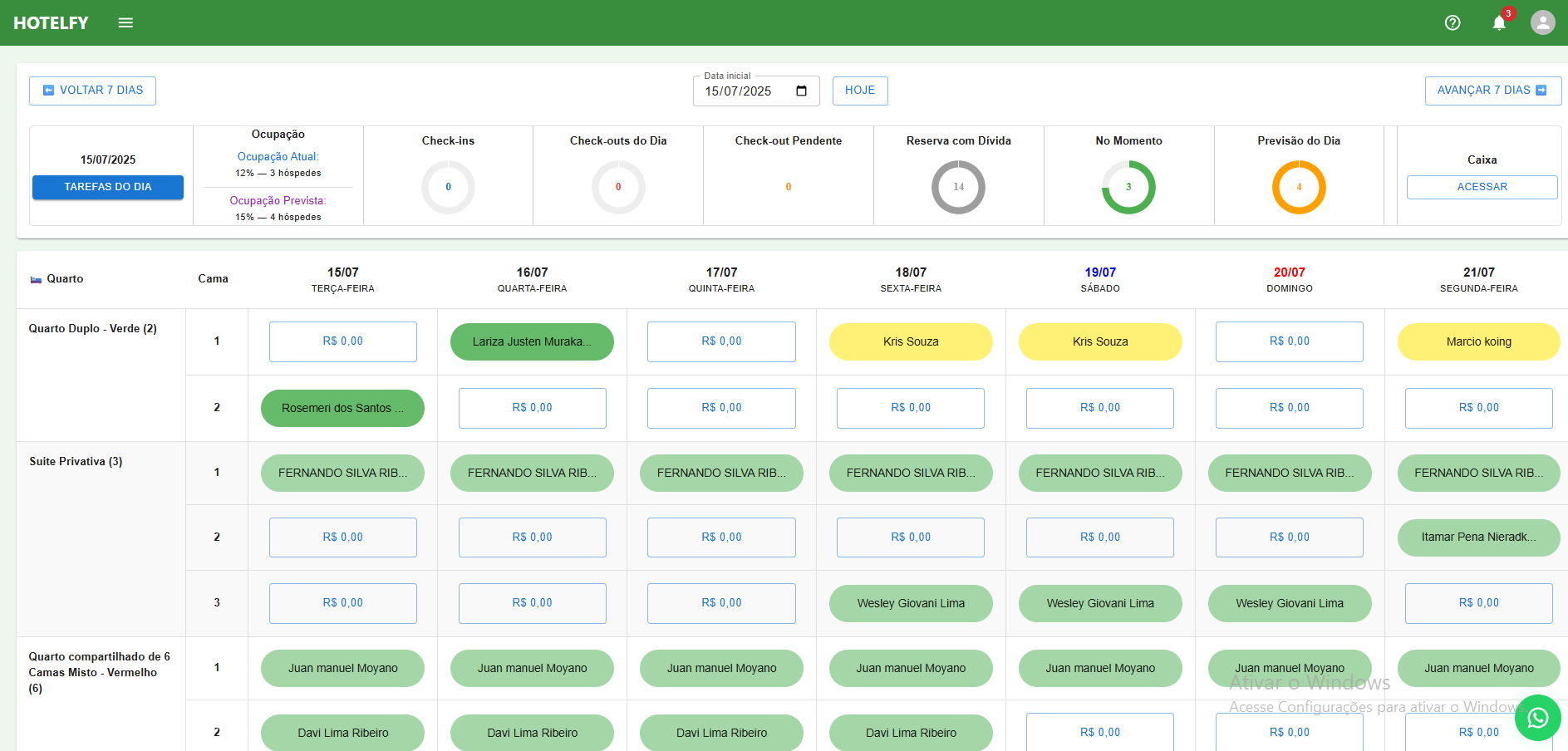 Mapa de reservas do PMS