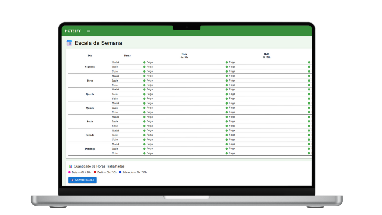 Cadastro de funcionários e escala