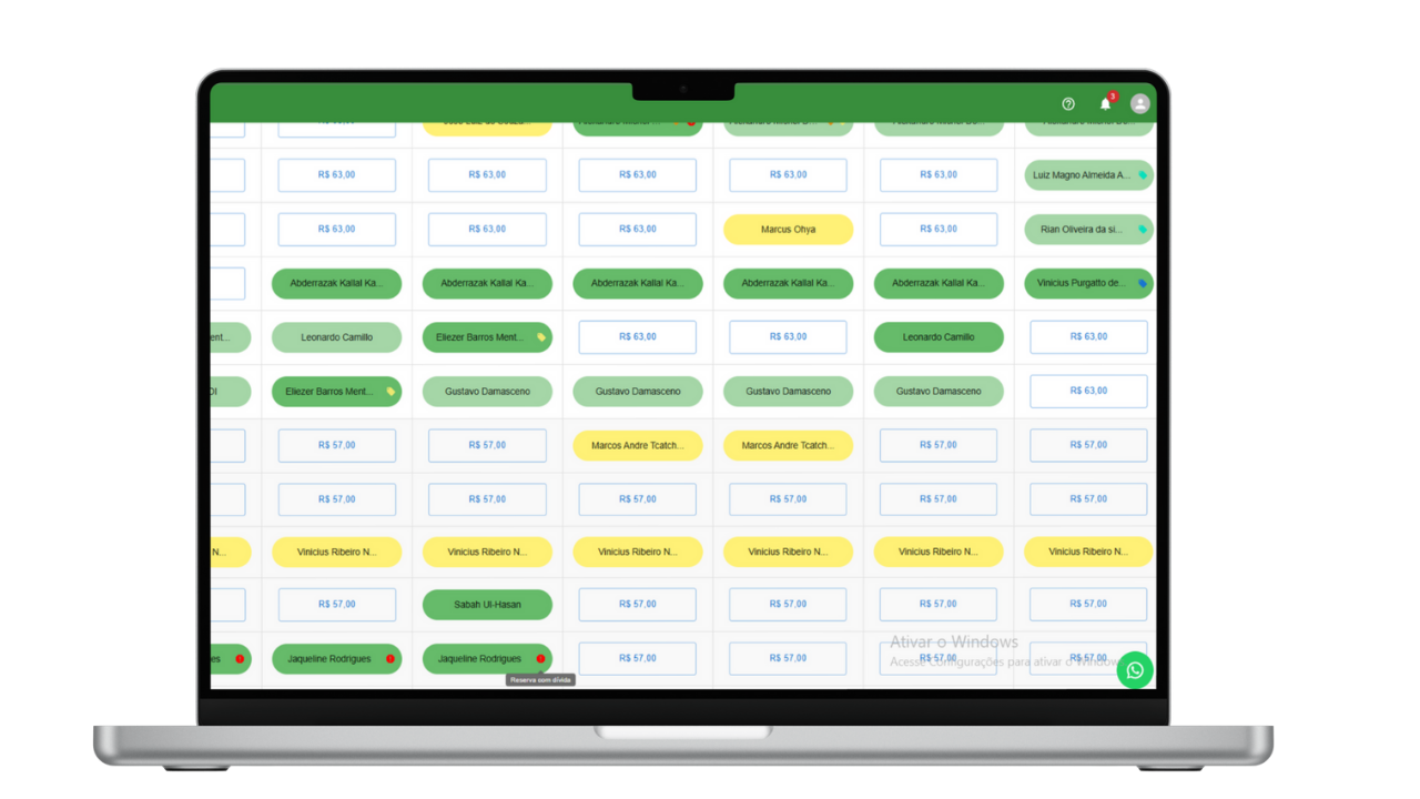 Mapa de reservas com arrastar e soltar
