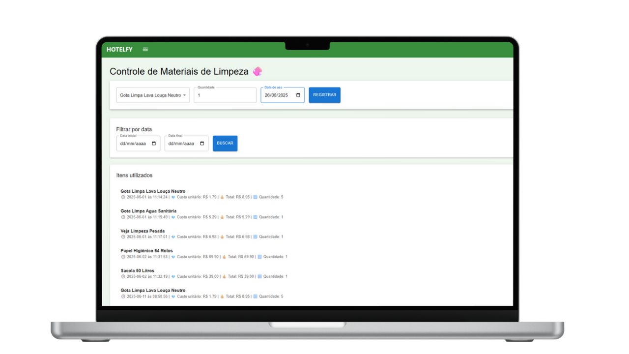Materiais de limpeza e café da manhã